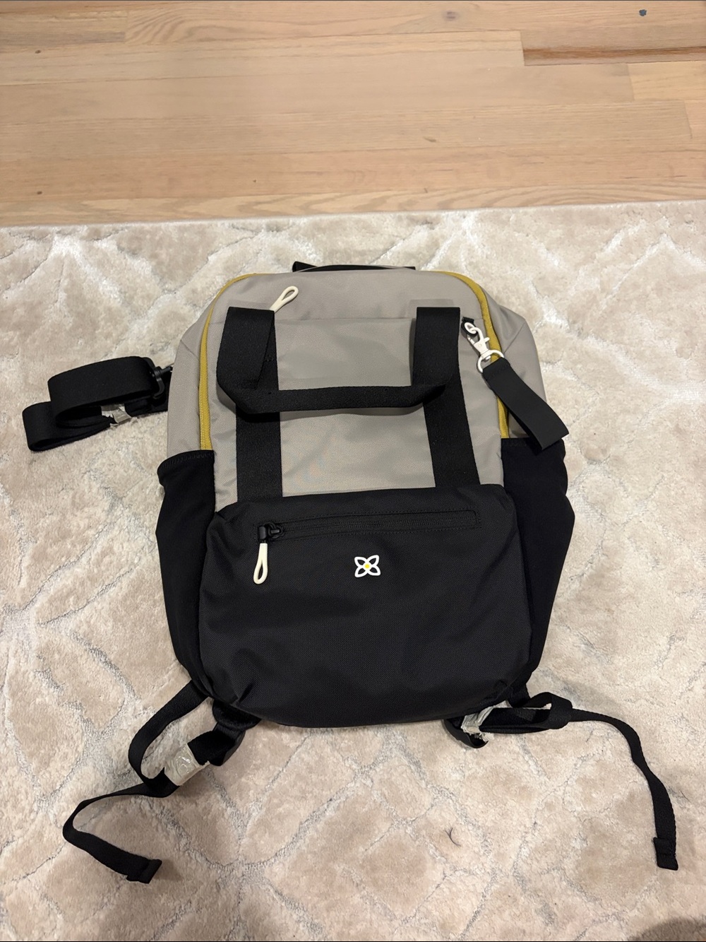 New Sherpani Neutral Gray & Black Backpack with Yellow Accents
